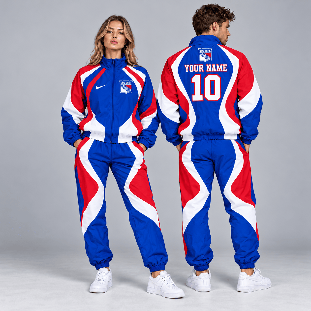New York Rangers | Premium NHL Dynamic S-Curve Colorblock Full Zip Track Jacket and Matching Jogger Pants Set with Custom Name and Number NDN cover
