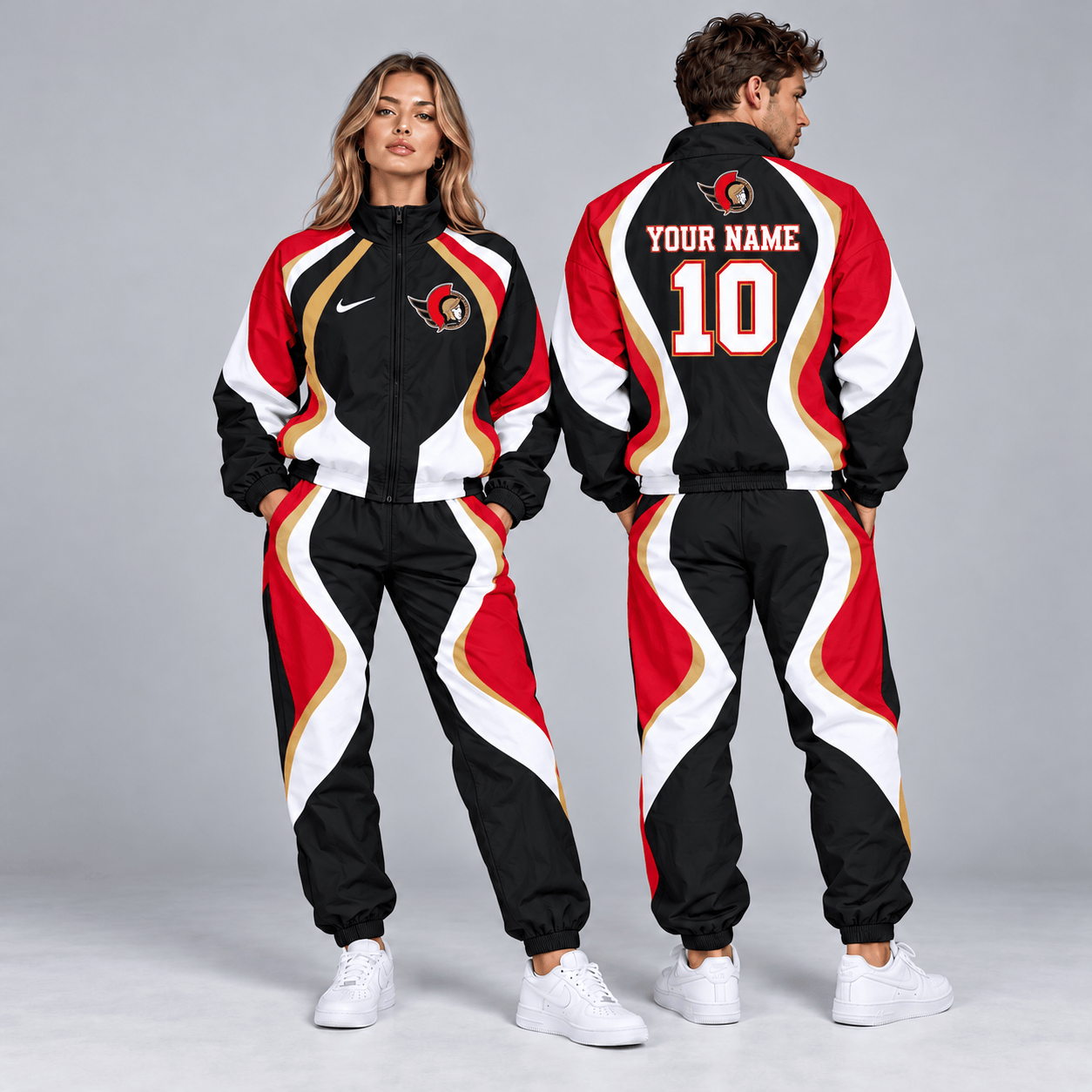 Ottawa Senators | Premium NHL Dynamic S-Curve Colorblock Full Zip Track Jacket and Matching Jogger Pants Set with Custom Name and Number NDN cover