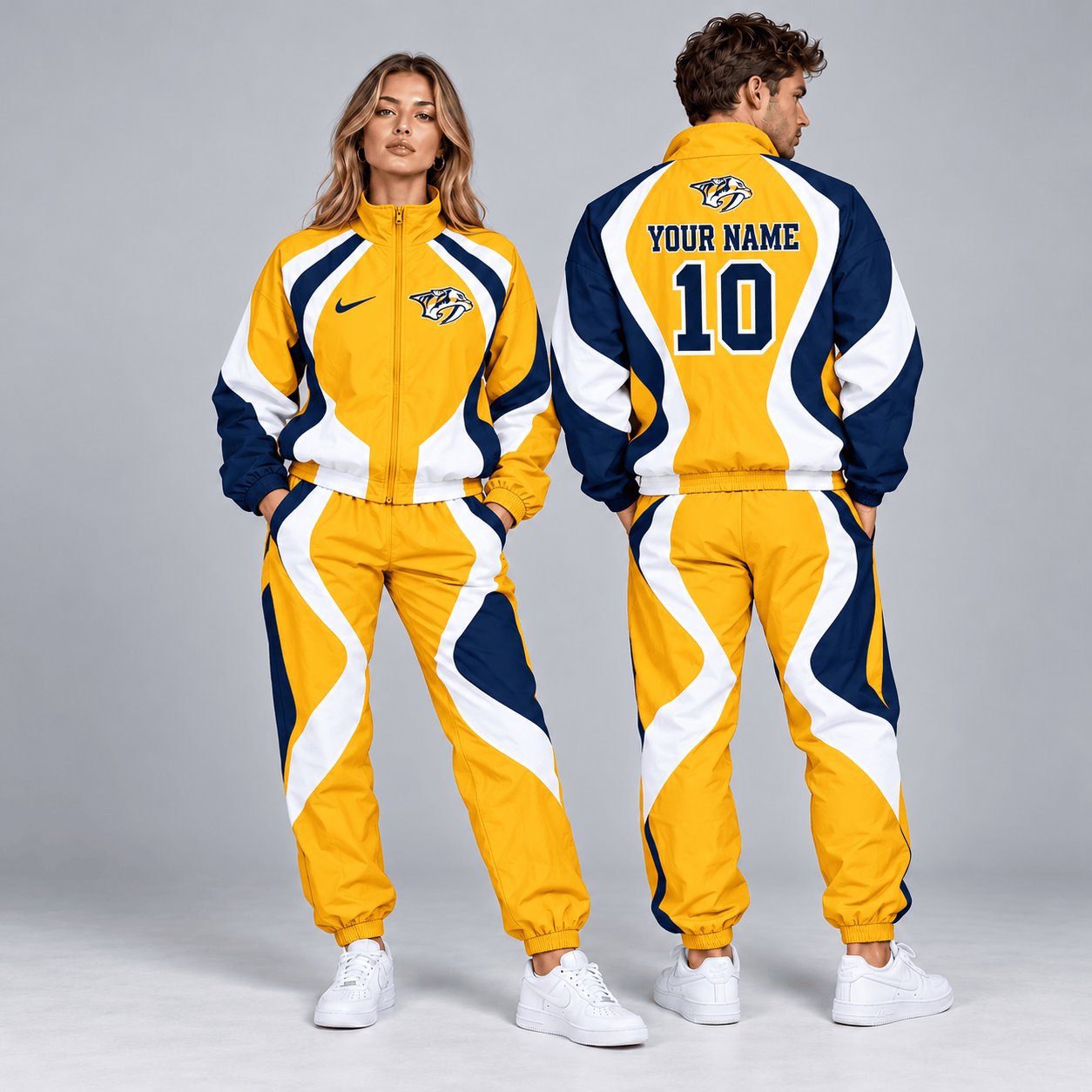 Nashville Predators | Premium NHL Dynamic S-Curve Colorblock Full Zip Track Jacket and Matching Jogger Pants Set with Custom Name and Number NDN cover