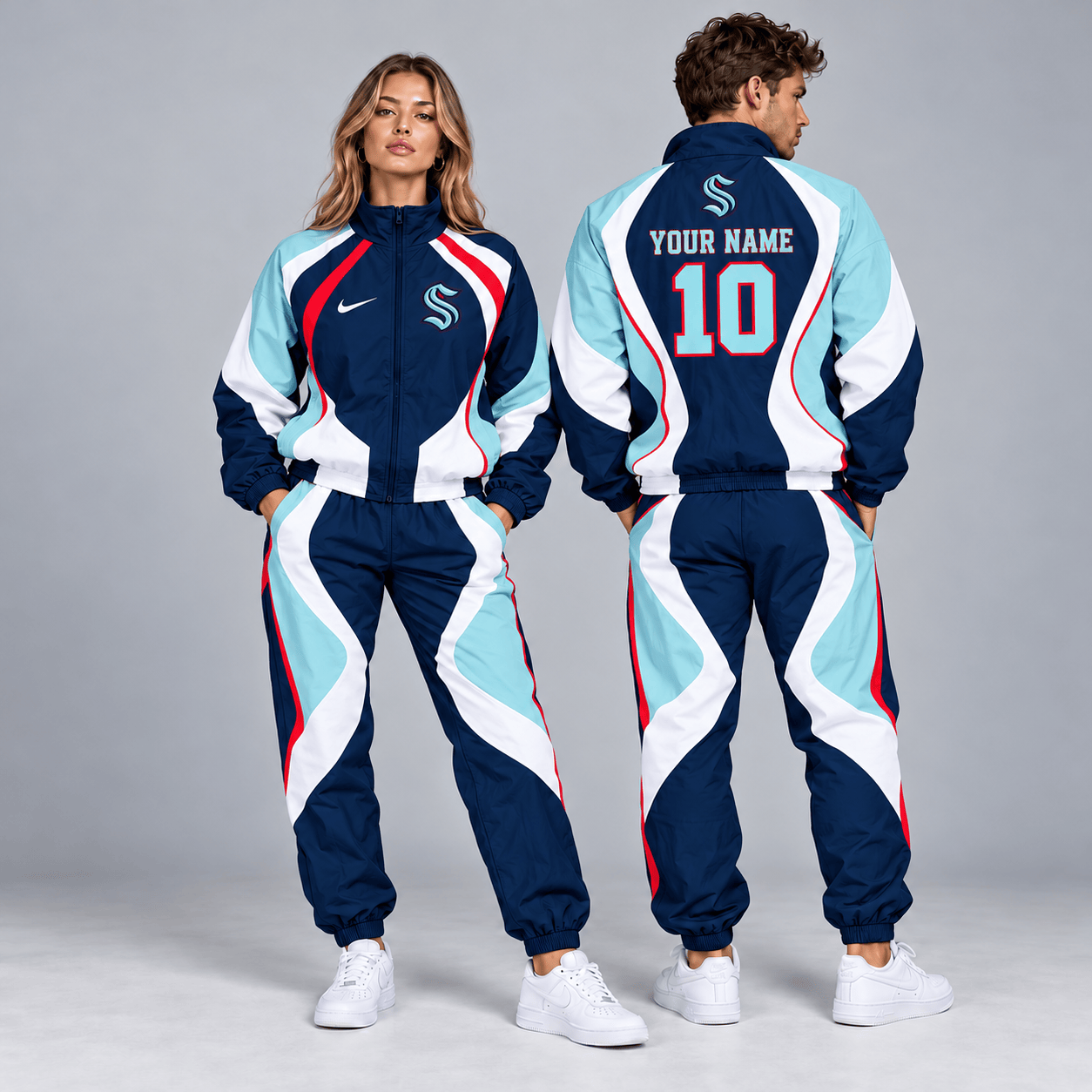 Seattle Kraken | Premium NHL Dynamic S-Curve Colorblock Full Zip Track Jacket and Matching Jogger Pants Set with Custom Name and Number NDN cover