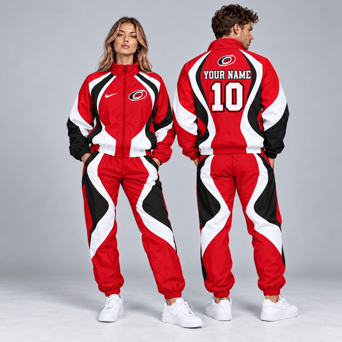 Carolina Hurricanes | Premium NHL Dynamic S-Curve Colorblock Full Zip Track Jacket and Matching Jogger Pants Set with Custom Name and Number NDN cover