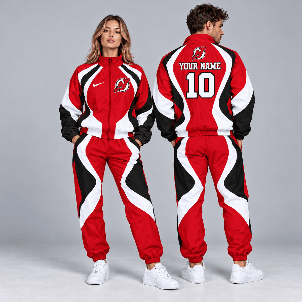 New Jersey Devils | Premium NHL Dynamic S-Curve Colorblock Full Zip Track Jacket and Matching Jogger Pants Set with Custom Name and Number NDN cover