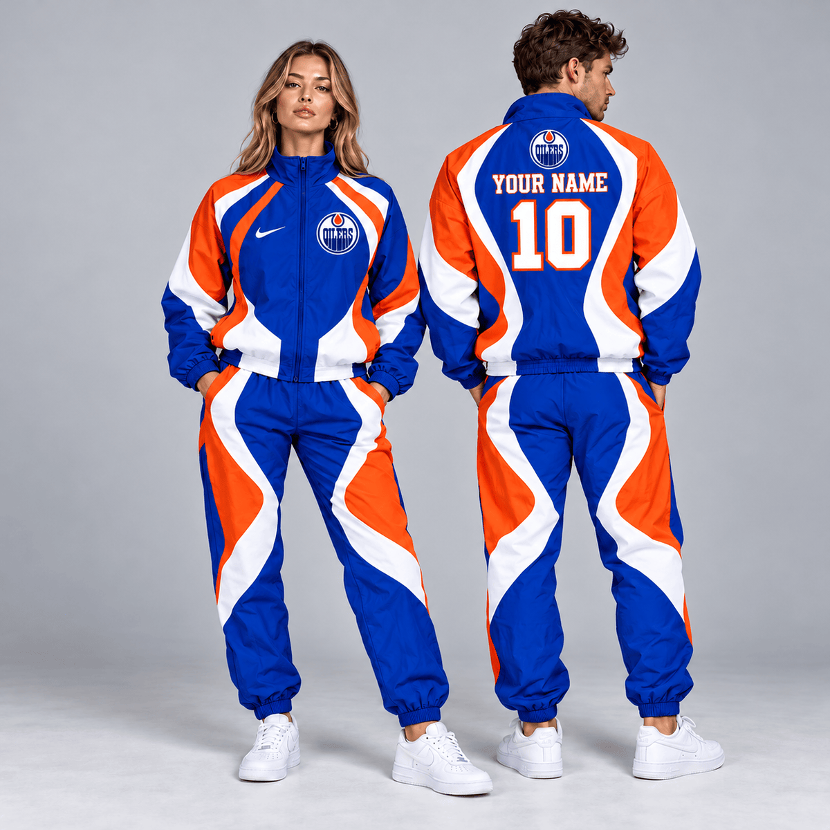 Edmonton Oilers | Premium NHL Dynamic S-Curve Colorblock Full Zip Track Jacket and Matching Jogger Pants Set with Custom Name and Number NDN cover