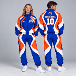 Edmonton Oilers | Premium NHL Dynamic S-Curve Colorblock Full Zip Track Jacket and Matching Jogger Pants Set with Custom Name and Number NDN cover
