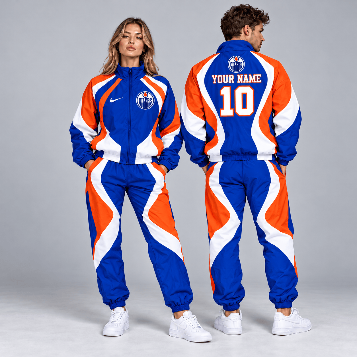 Edmonton Oilers | Premium NHL Dynamic S-Curve Colorblock Full Zip Track Jacket and Matching Jogger Pants Set with Custom Name and Number NDN cover