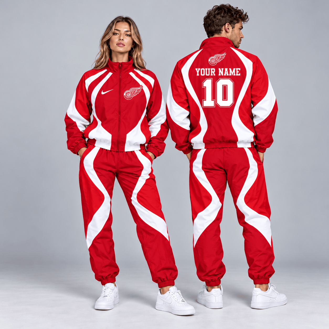 Detroit Red Wings | Premium NHL Dynamic S-Curve Colorblock Full Zip Track Jacket and Matching Jogger Pants Set with Custom Name and Number NDN cover