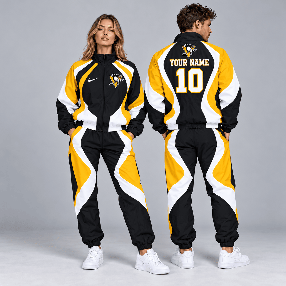 Pittsburgh Penguins | Premium NHL Dynamic S-Curve Colorblock Full Zip Track Jacket and Matching Jogger Pants Set with Custom Name and Number NDN cover