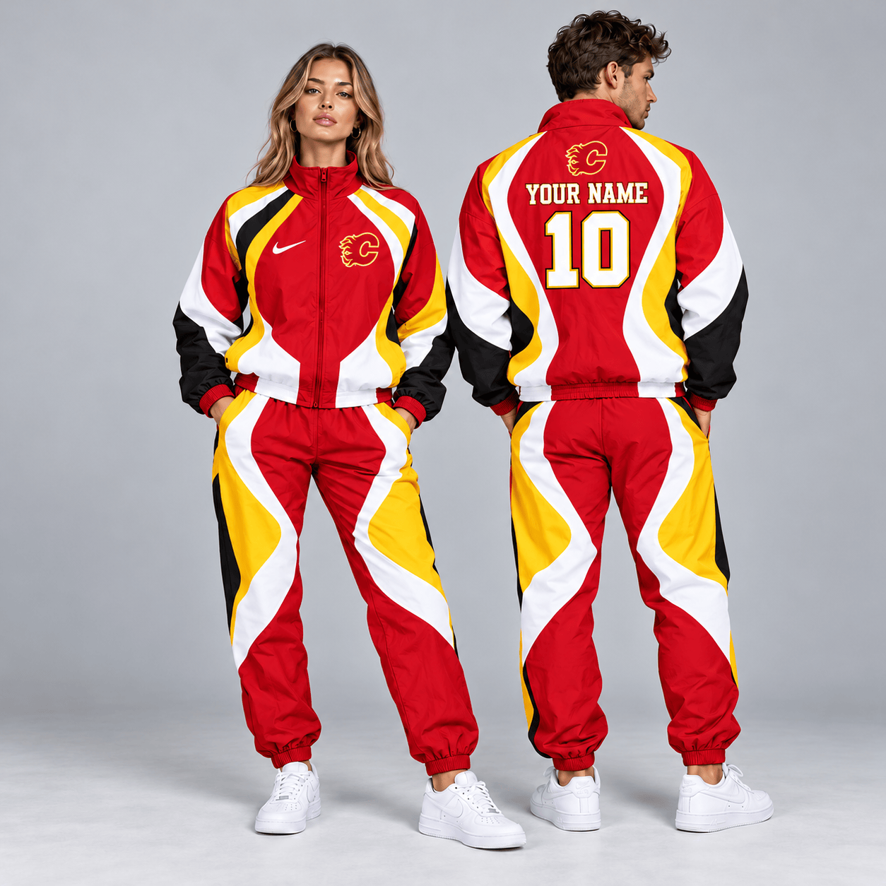 Calgary Flames | Premium NHL Dynamic S-Curve Colorblock Full Zip Track Jacket and Matching Jogger Pants Set with Custom Name and Number NDN cover