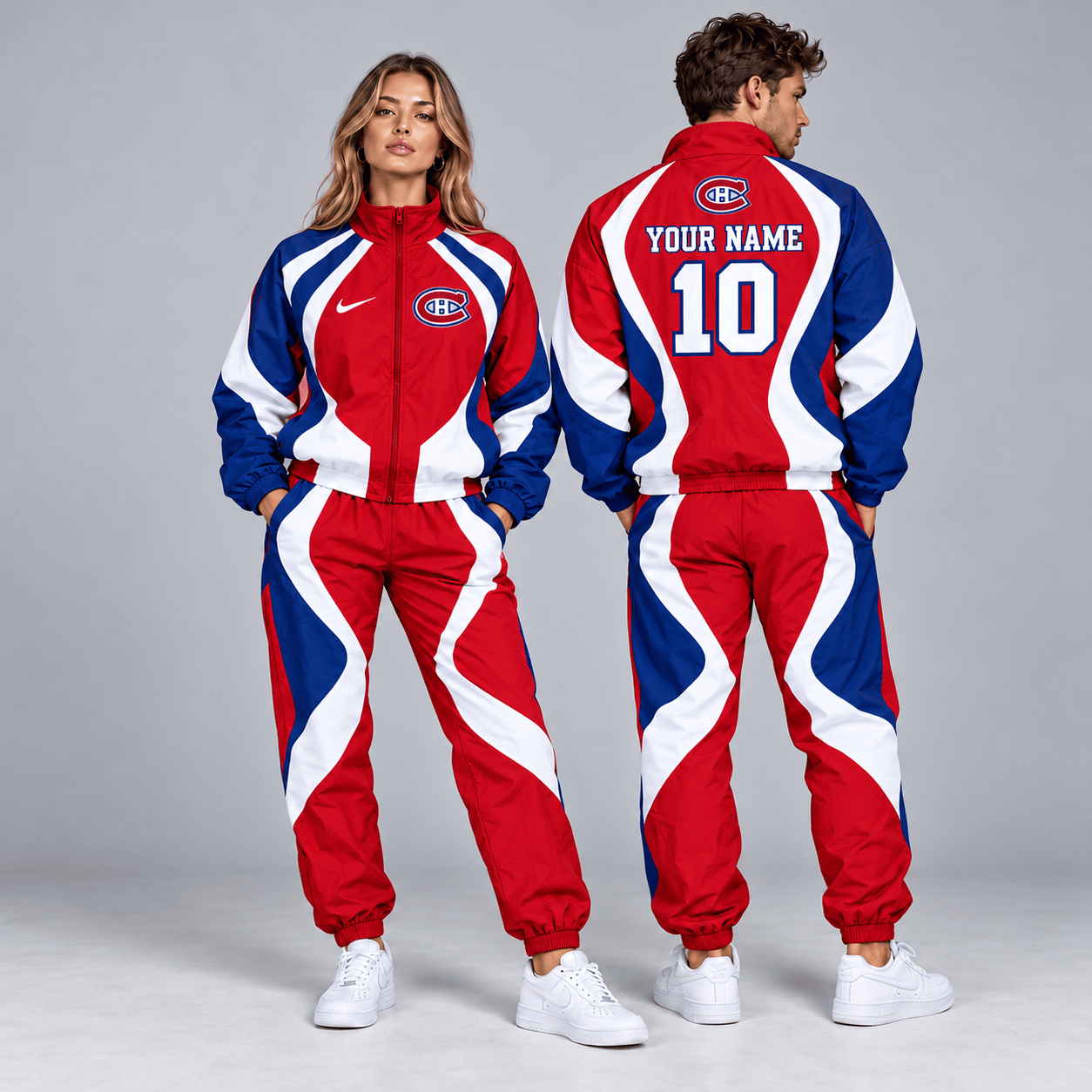 Montreal Canadiens | Premium NHL Dynamic S-Curve Colorblock Full Zip Track Jacket and Matching Jogger Pants Set with Custom Name and Number NDN cover