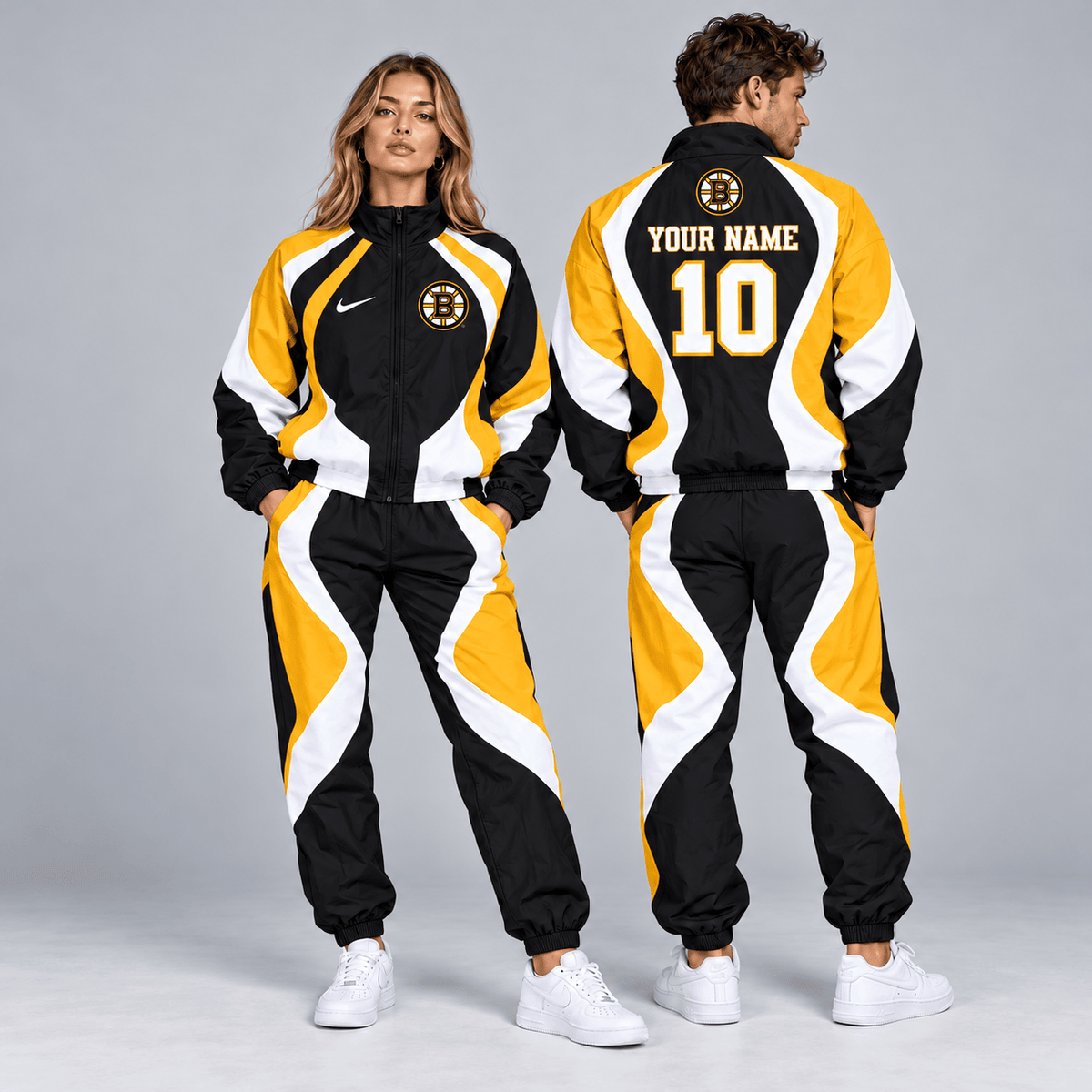 Boston Bruins | Premium NHL Dynamic S-Curve Colorblock Full Zip Track Jacket and Matching Jogger Pants Set with Custom Name and Number NDN cover