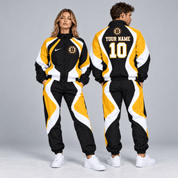 Boston Bruins | Premium NHL Dynamic S-Curve Colorblock Full Zip Track Jacket and Matching Jogger Pants Set with Custom Name and Number NDN cover