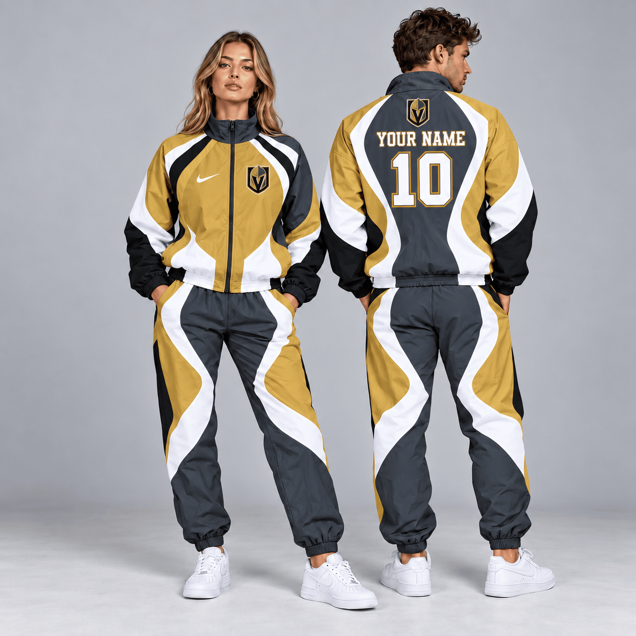 Vegas Golden Knights | Premium NHL Dynamic S-Curve Colorblock Full Zip Track Jacket and Matching Jogger Pants Set with Custom Name and Number NDN cover