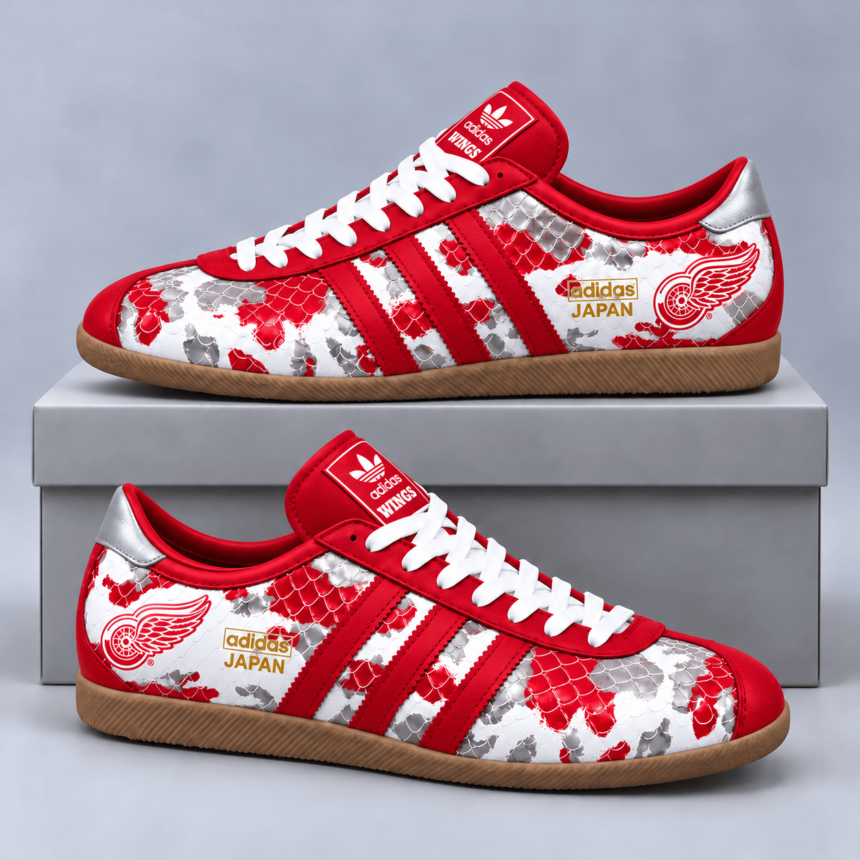 Detroit Red Wings | Premium NHL Lightning Japan Low Top Sneakers with Ice Camo Pattern and Classic Gum Sole NDN cover