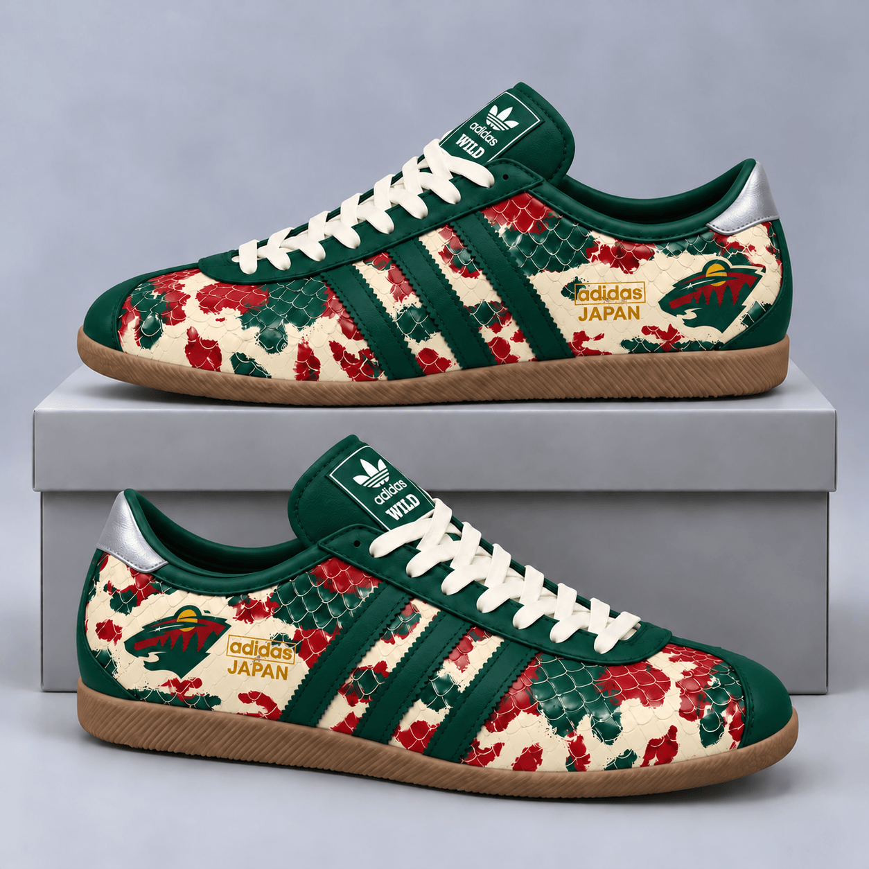 Minnesota Wild | Premium NHL Lightning Japan Low Top Sneakers with Ice Camo Pattern and Classic Gum Sole NDN cover