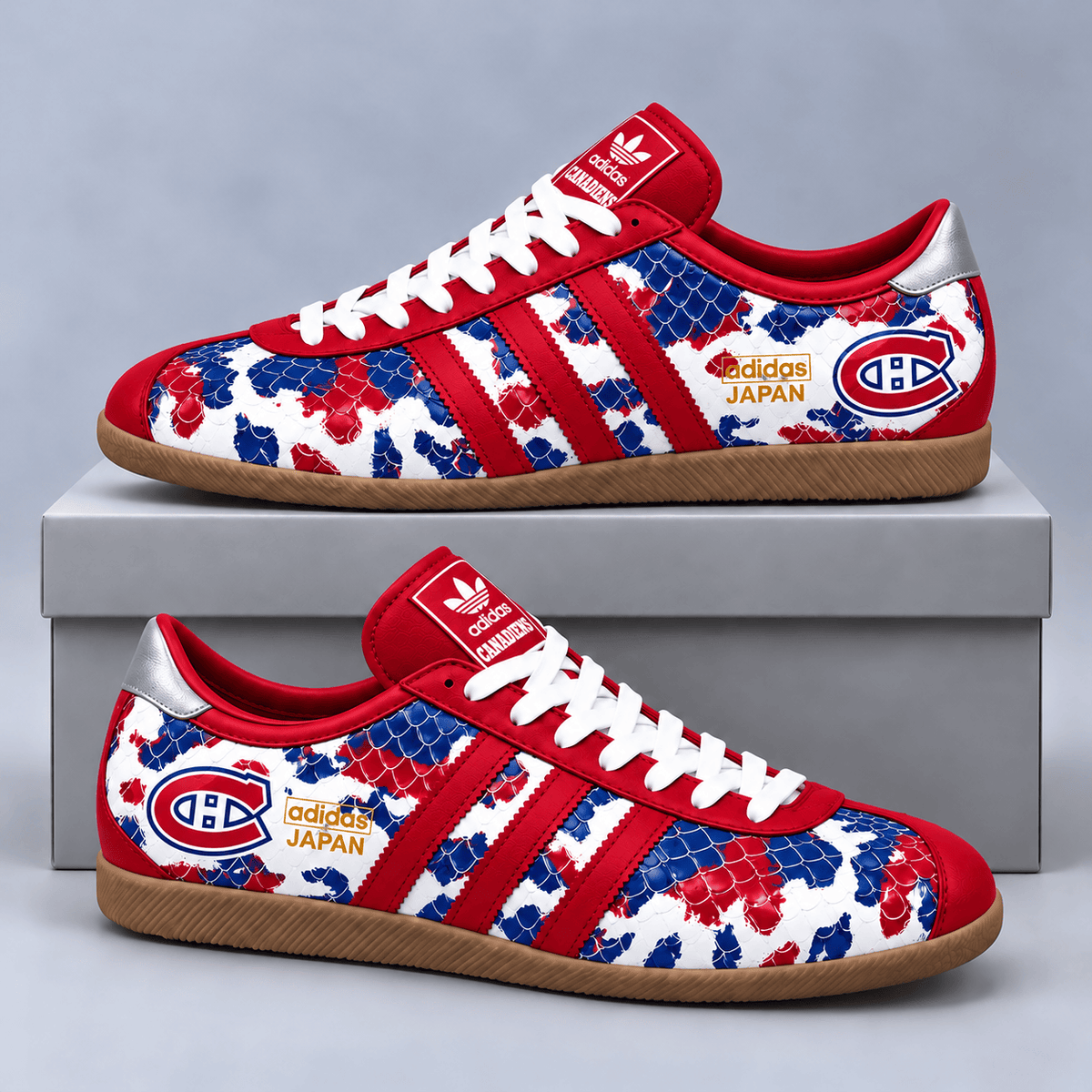 Montreal Canadiens | Premium NHL Lightning Japan Low Top Sneakers with Ice Camo Pattern and Classic Gum Sole NDN cover