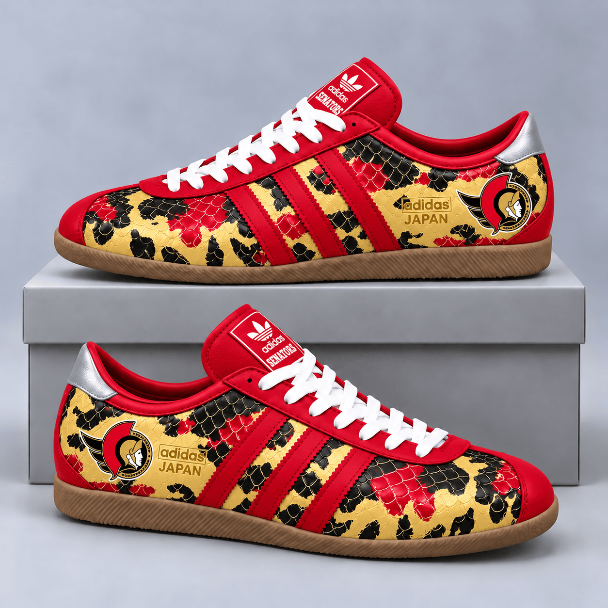 Ottawa Senators | Premium NHL Lightning Japan Low Top Sneakers with Ice Camo Pattern and Classic Gum Sole NDN cover