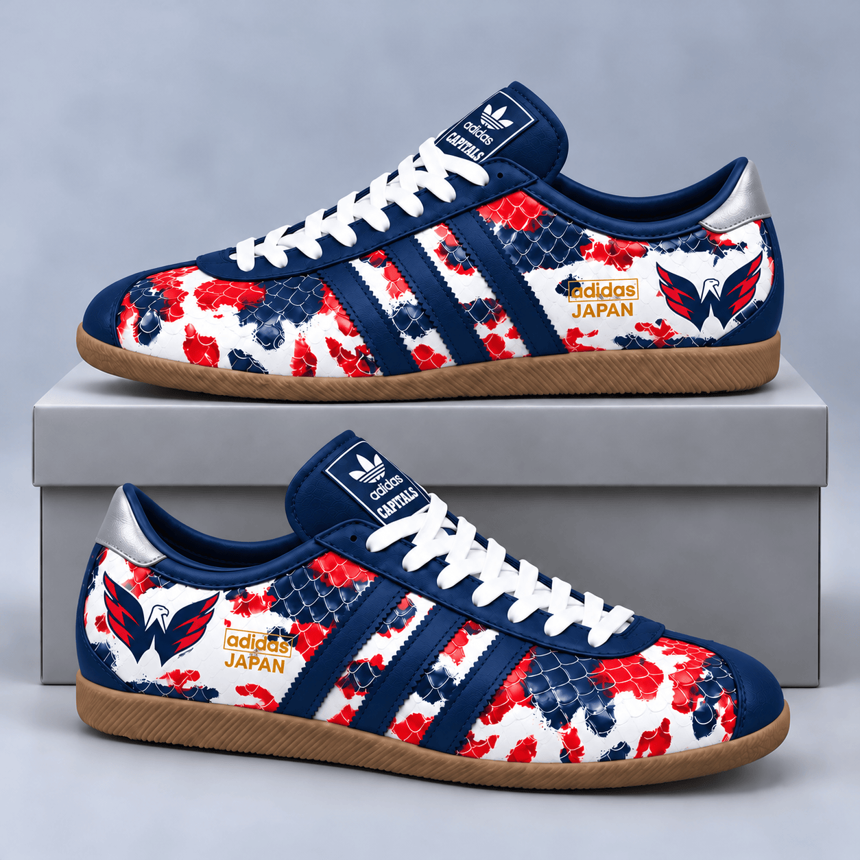 Washington Capitals | Premium NHL Lightning Japan Low Top Sneakers with Ice Camo Pattern and Classic Gum Sole NDN cover