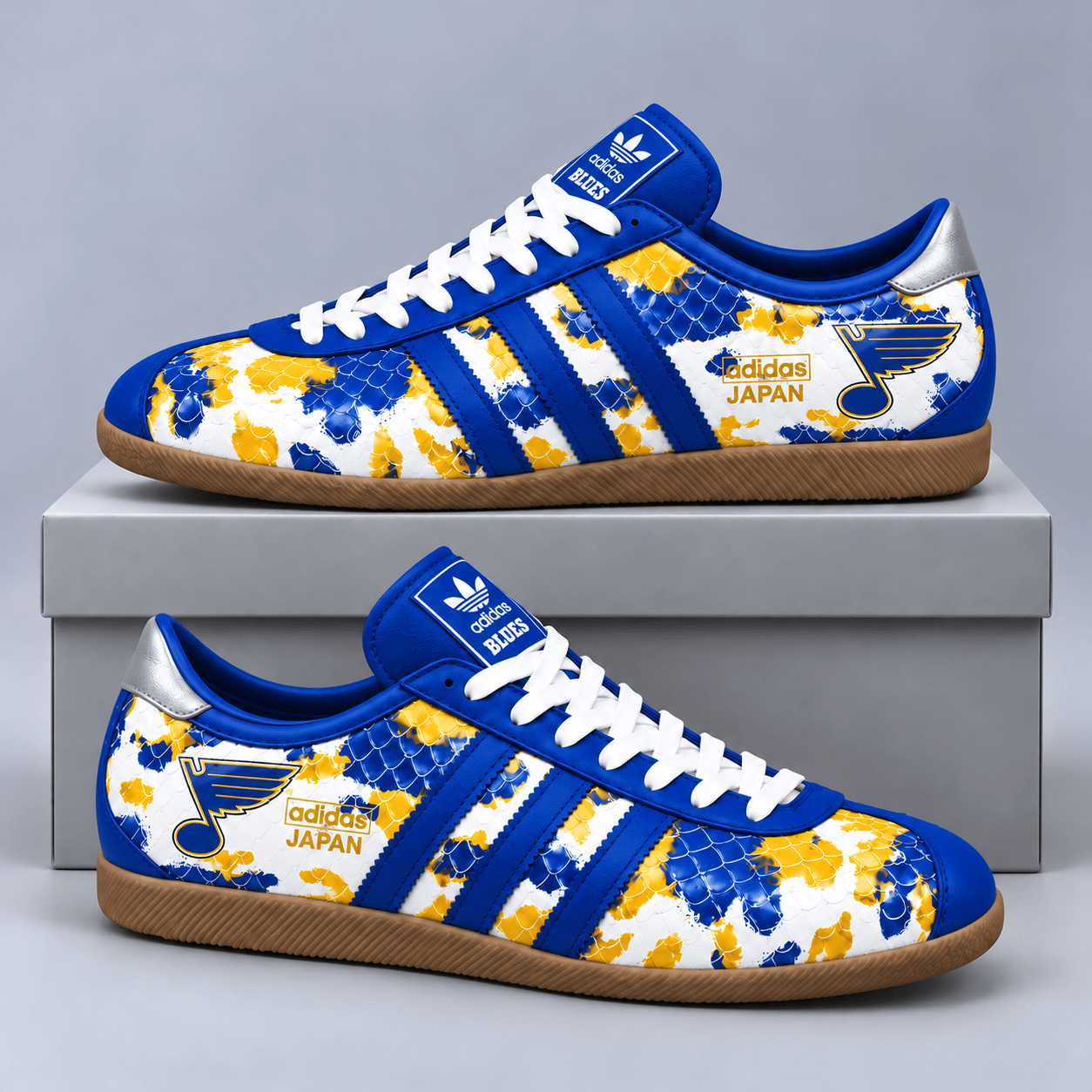 St. Louis Blues | Premium NHL Lightning Japan Low Top Sneakers with Ice Camo Pattern and Classic Gum Sole NDN cover