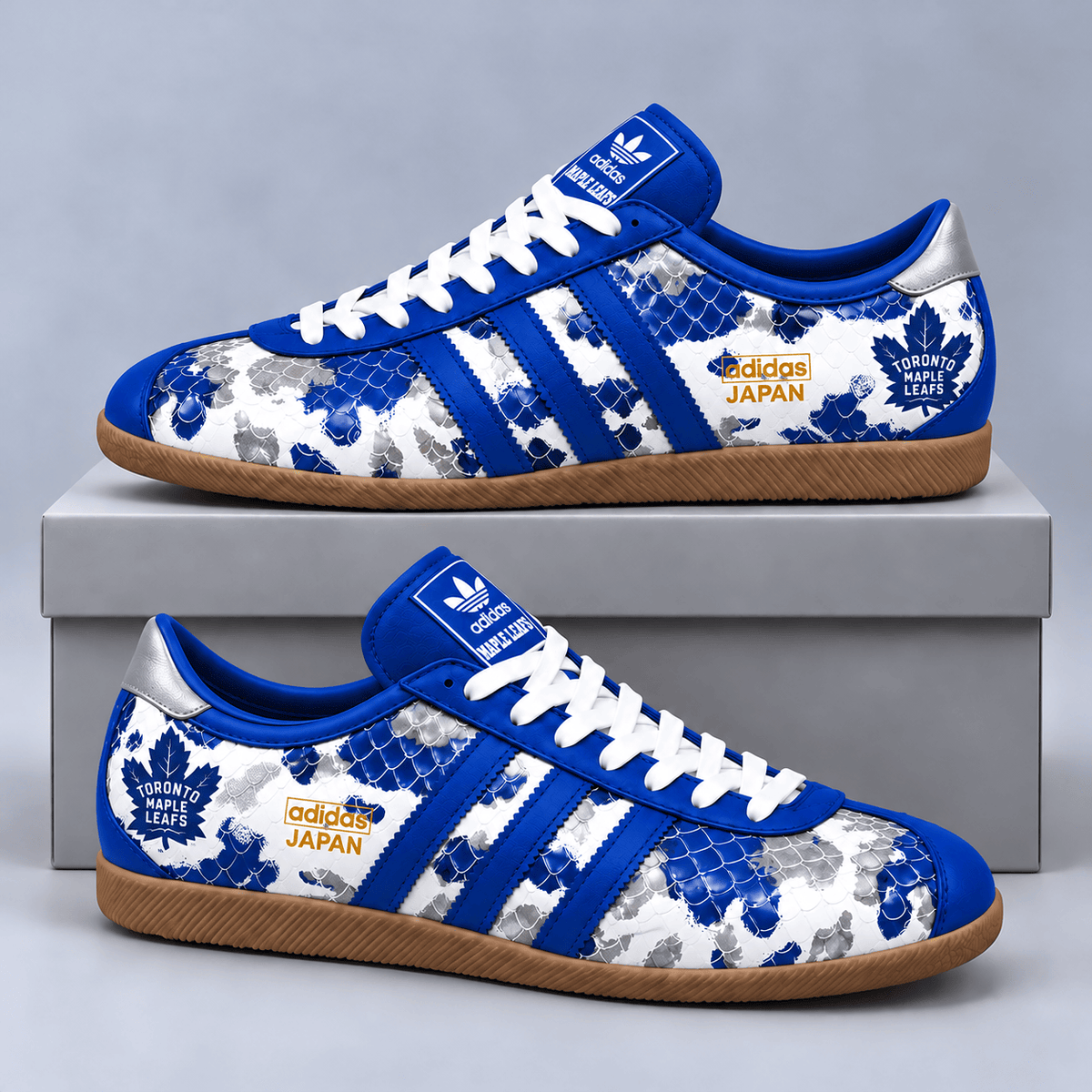 Toronto Maple Leafs | Premium NHL Lightning Japan Low Top Sneakers with Ice Camo Pattern and Classic Gum Sole NDN cover