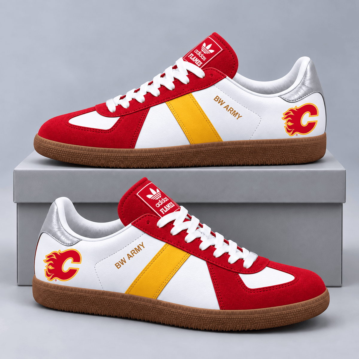 Calgary Flames | Premium NHL BW Army Retro Low Top Sneakers with Classic Colorblock Design and Gum Sole NDN cover