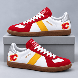 Calgary Flames | Premium NHL BW Army Retro Low Top Sneakers with Classic Colorblock Design and Gum Sole NDN cover