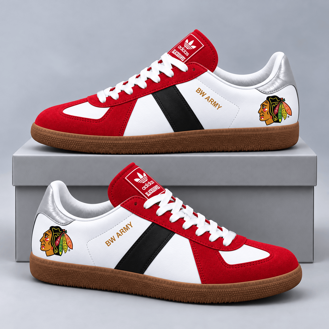 Chicago Blackhawks | Premium NHL BW Army Retro Low Top Sneakers with Classic Colorblock Design and Gum Sole NDN cover