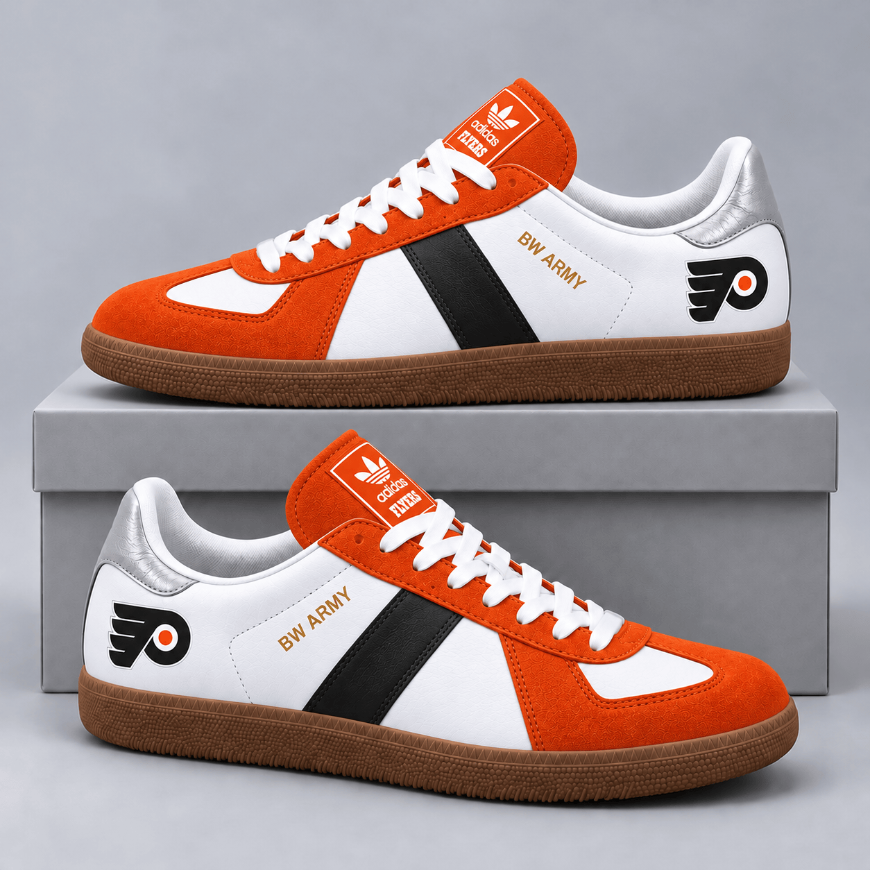 Philadelphia Flyers | Premium NHL BW Army Retro Low Top Sneakers with Classic Colorblock Design and Gum Sole NDN cover