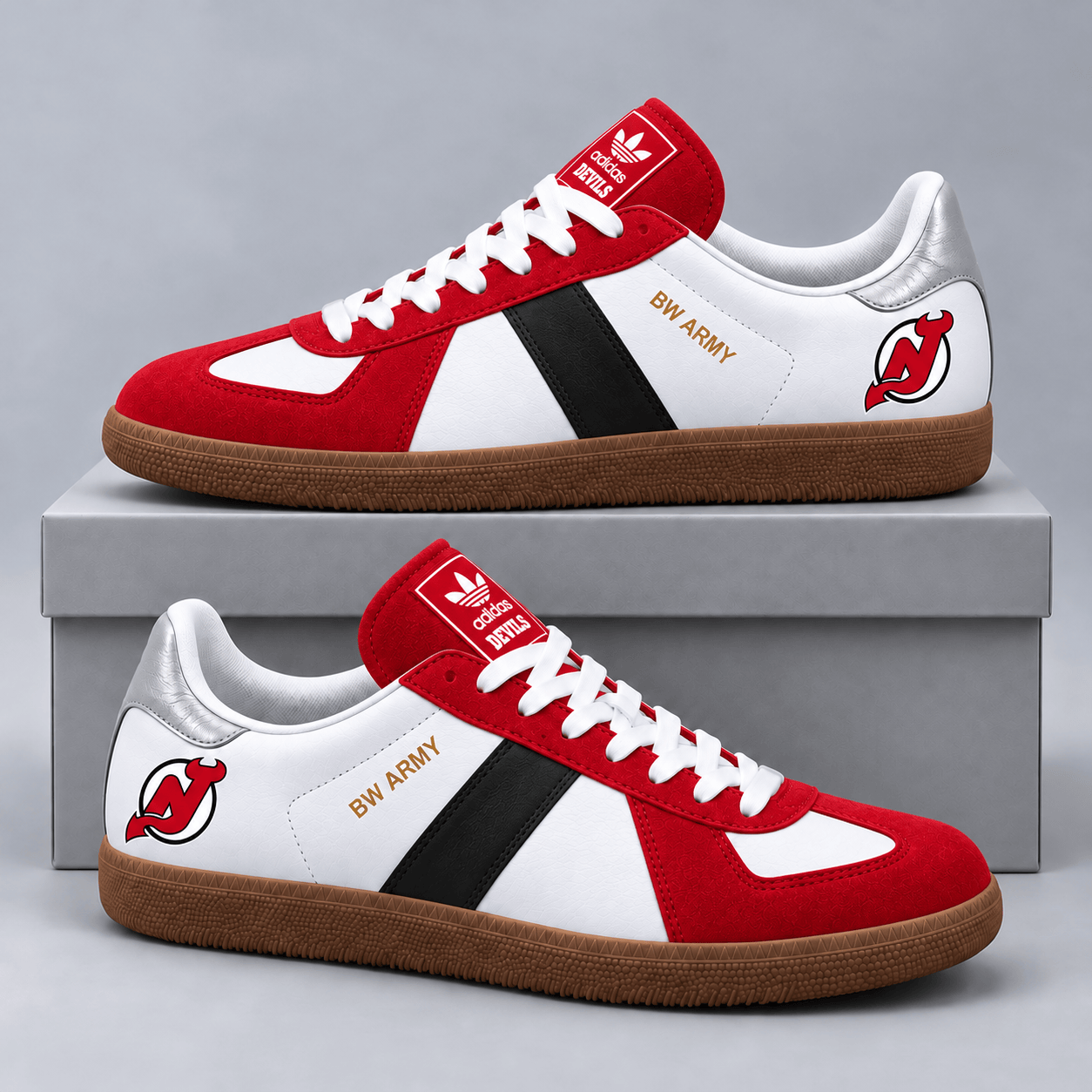 New Jersey Devils | Premium NHL BW Army Retro Low Top Sneakers with Classic Colorblock Design and Gum Sole NDN cover