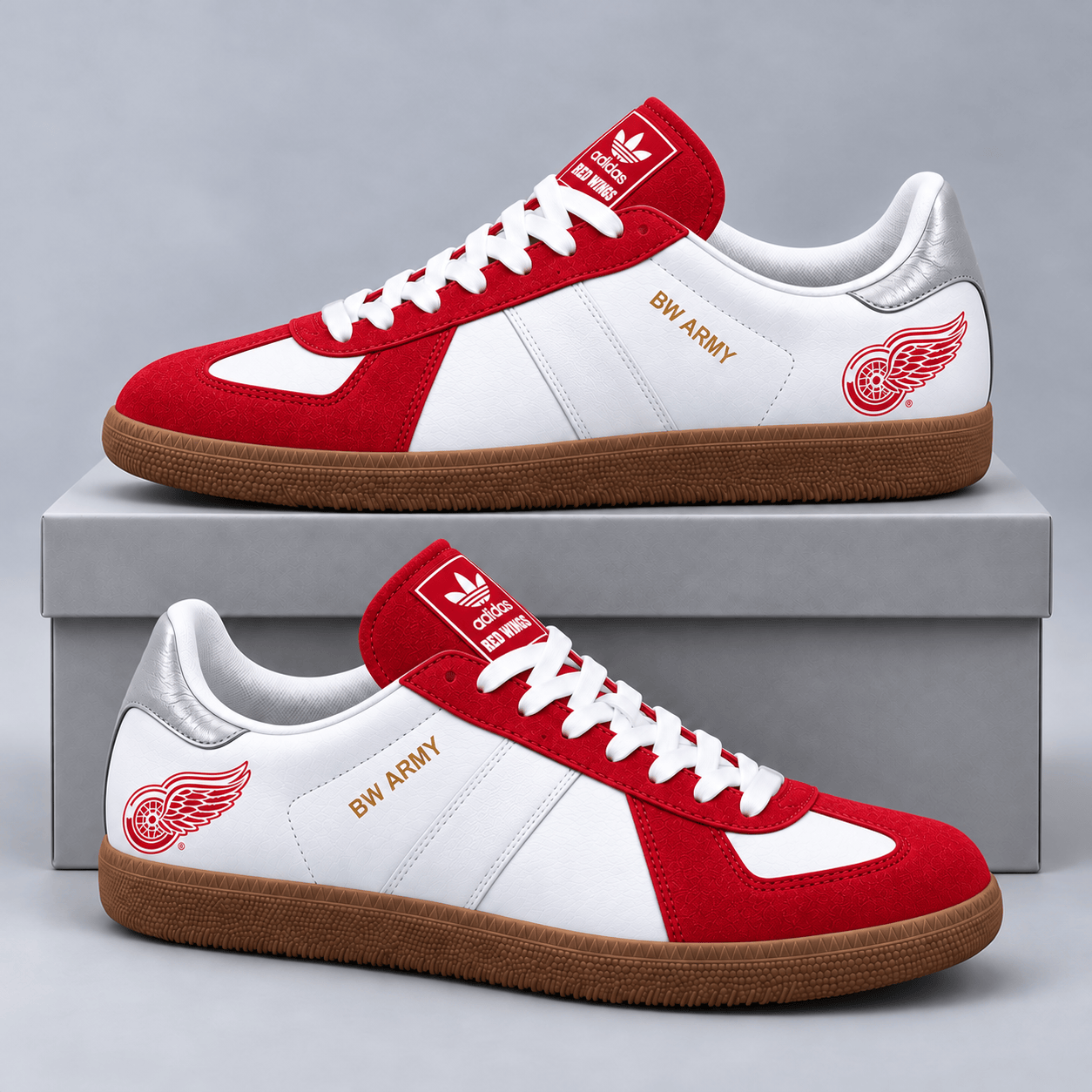 Detroit Red Wings | Premium NHL BW Army Retro Low Top Sneakers with Classic Colorblock Design and Gum Sole NDN cover