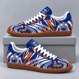 Edmonton Oilers | Premium NHL F50 Tiger Print Low Top Sneakers with Fierce Striped Design and Classic Gum Sole NDN cover