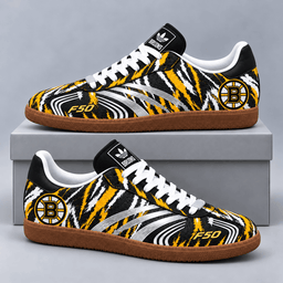 Boston Bruins | Premium NHL F50 Tiger Print Low Top Sneakers with Fierce Striped Design and Classic Gum Sole NDN cover