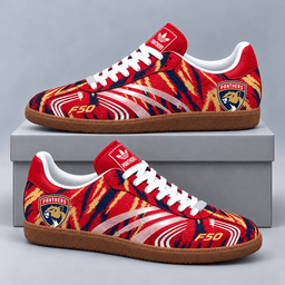 Florida Panthers | Premium NHL F50 Tiger Print Low Top Sneakers with Fierce Striped Design and Classic Gum Sole NDN cover