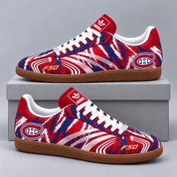 Montreal Canadiens | Premium NHL F50 Tiger Print Low Top Sneakers with Fierce Striped Design and Classic Gum Sole NDN cover