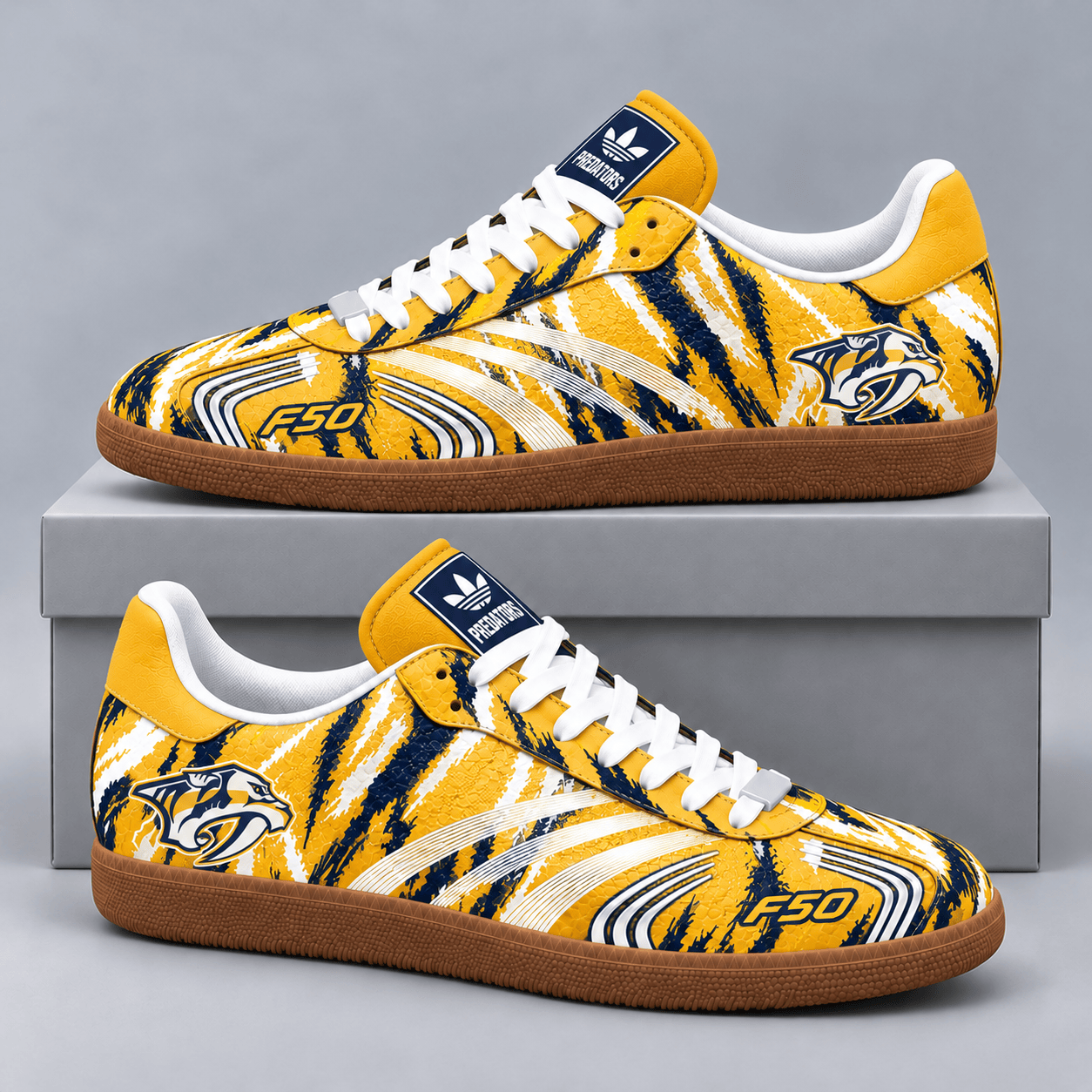 Nashville Predators | Premium NHL F50 Tiger Print Low Top Sneakers with Fierce Striped Design and Classic Gum Sole NDN cover