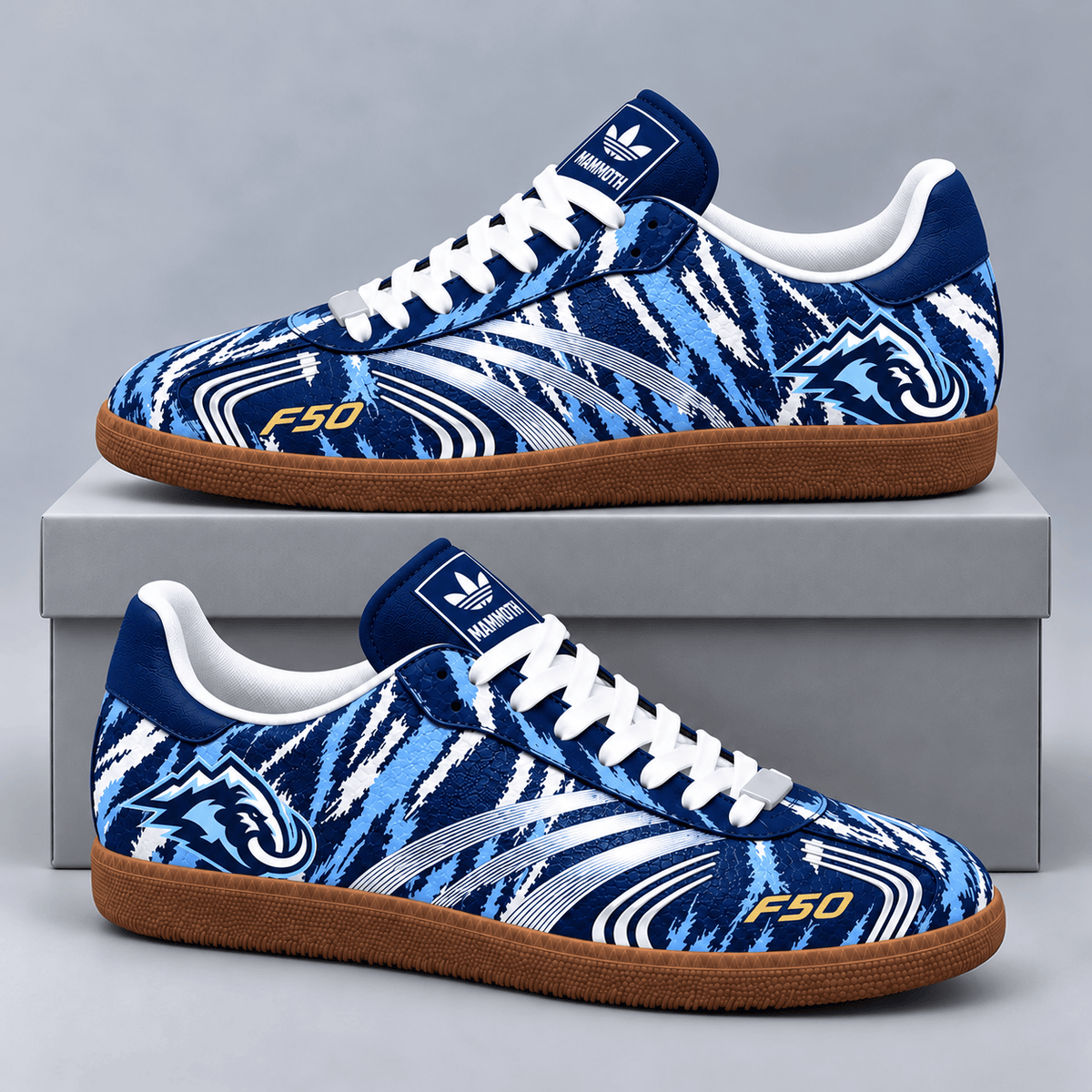 Utah Mammoth | Premium NHL F50 Tiger Print Low Top Sneakers with Fierce Striped Design and Classic Gum Sole NDN cover