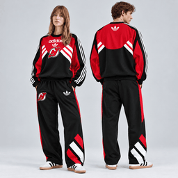 New Jersey Devils | Premium NHL Retro Three Stripe Colorblock Crewneck Sweatshirt and Matching Wide Leg Track Pants Set NDN cover