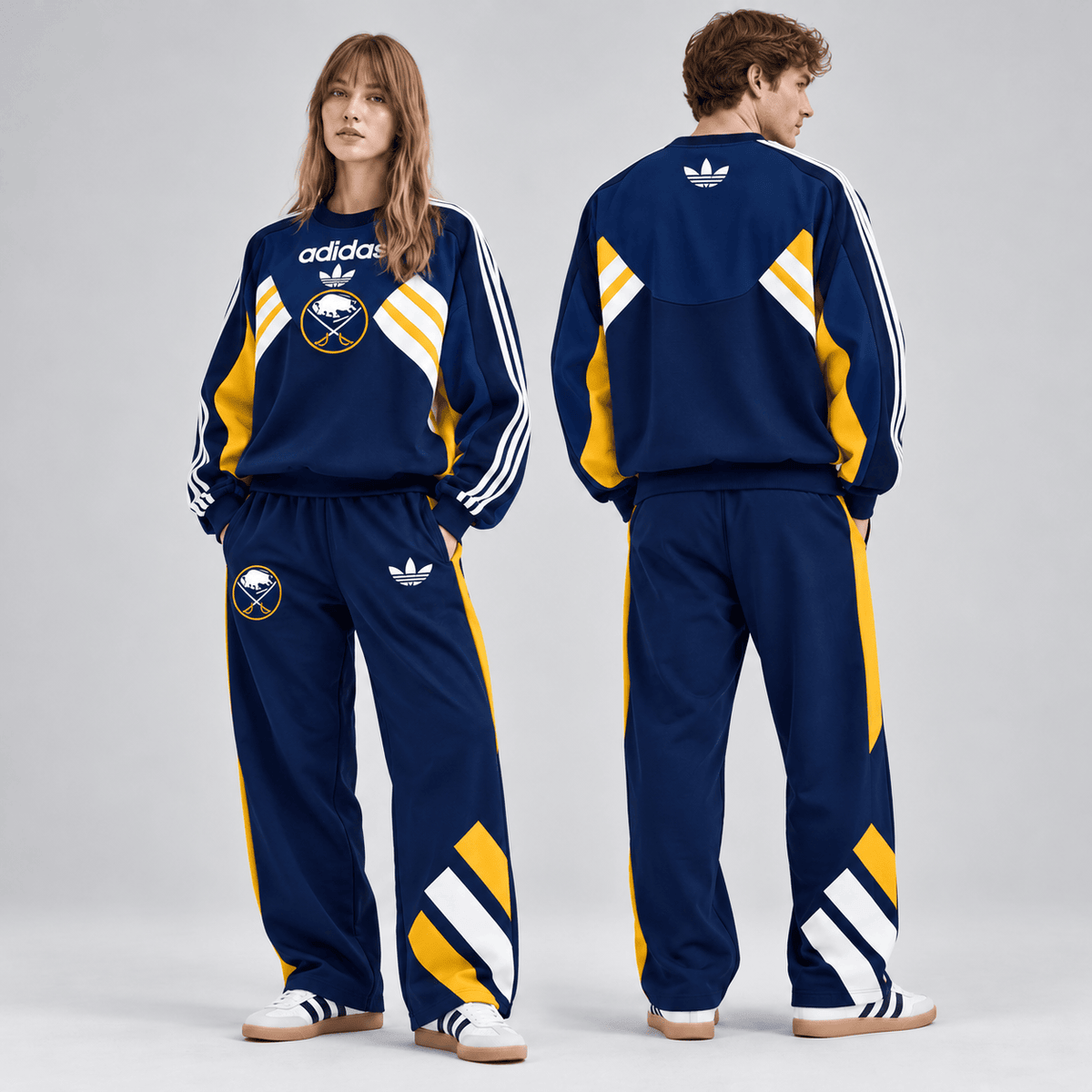 Buffalo Sabres | Premium NHL Retro Three Stripe Colorblock Crewneck Sweatshirt and Matching Wide Leg Track Pants Set NDN cover