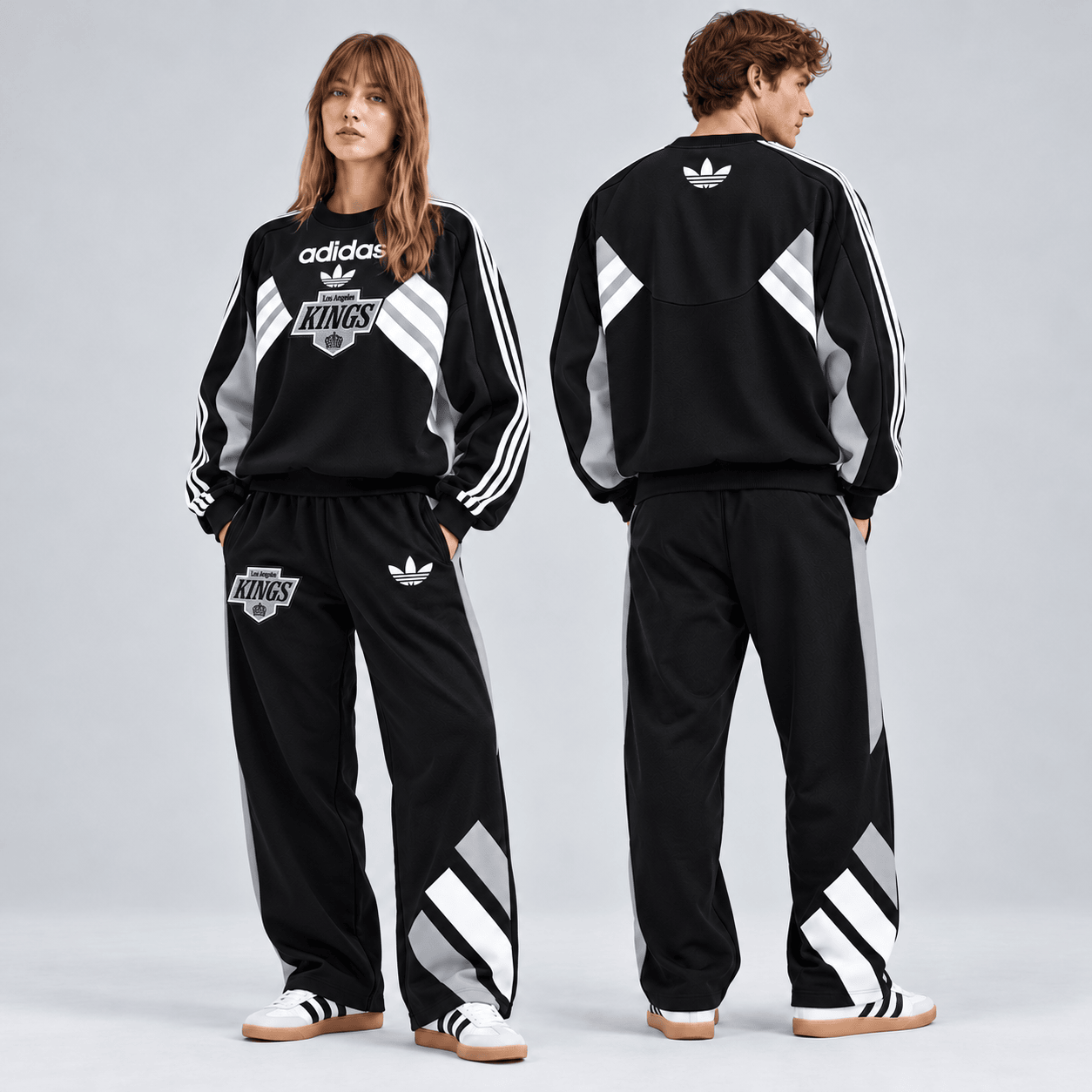 Los Angeles Kings | Premium NHL Retro Three Stripe Colorblock Crewneck Sweatshirt and Matching Wide Leg Track Pants Set NDN cover