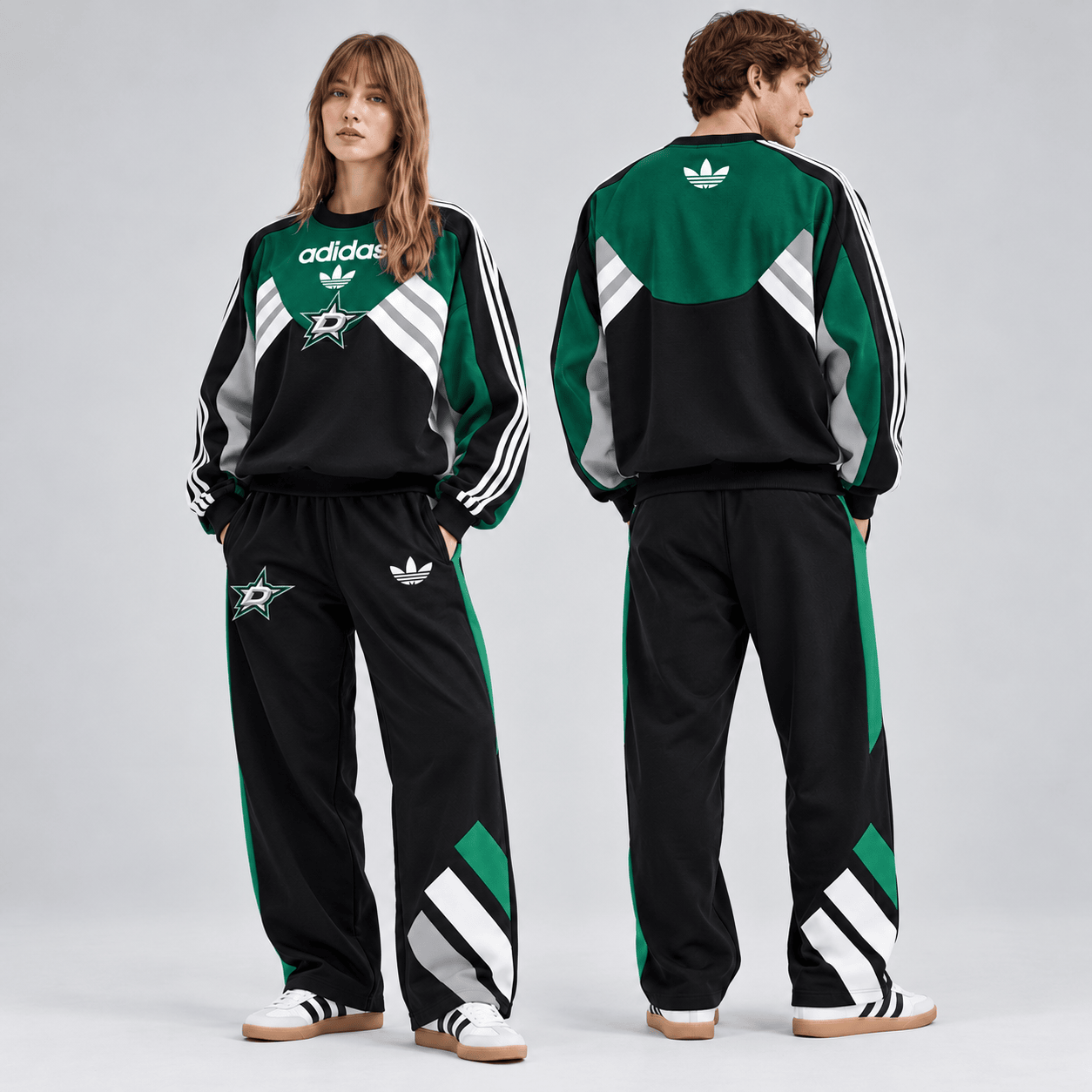 Dallas Stars | Premium NHL Retro Three Stripe Colorblock Crewneck Sweatshirt and Matching Wide Leg Track Pants Set NDN cover