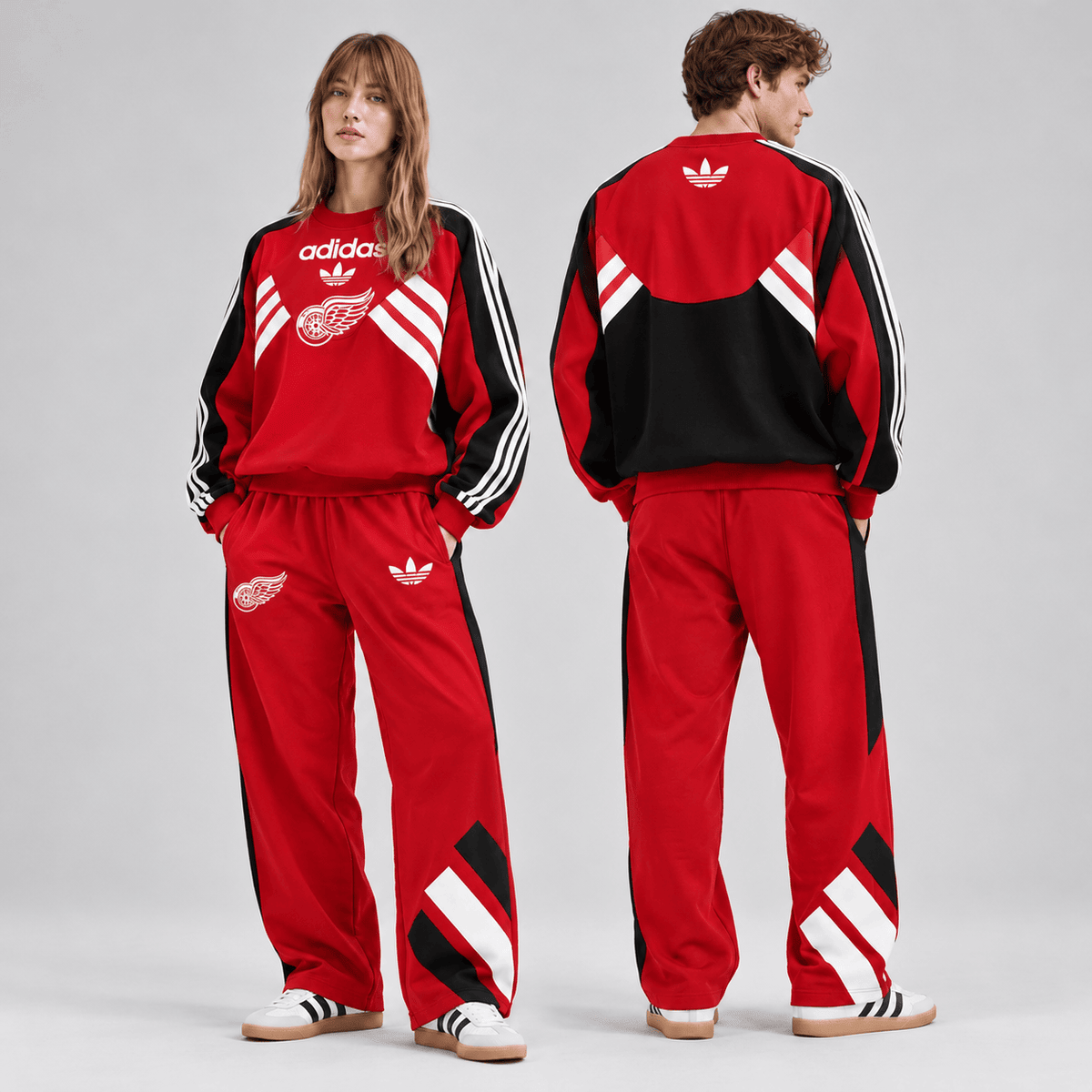 Detroit Red Wings | Premium NHL Retro Three Stripe Colorblock Crewneck Sweatshirt and Matching Wide Leg Track Pants Set NDN cover
