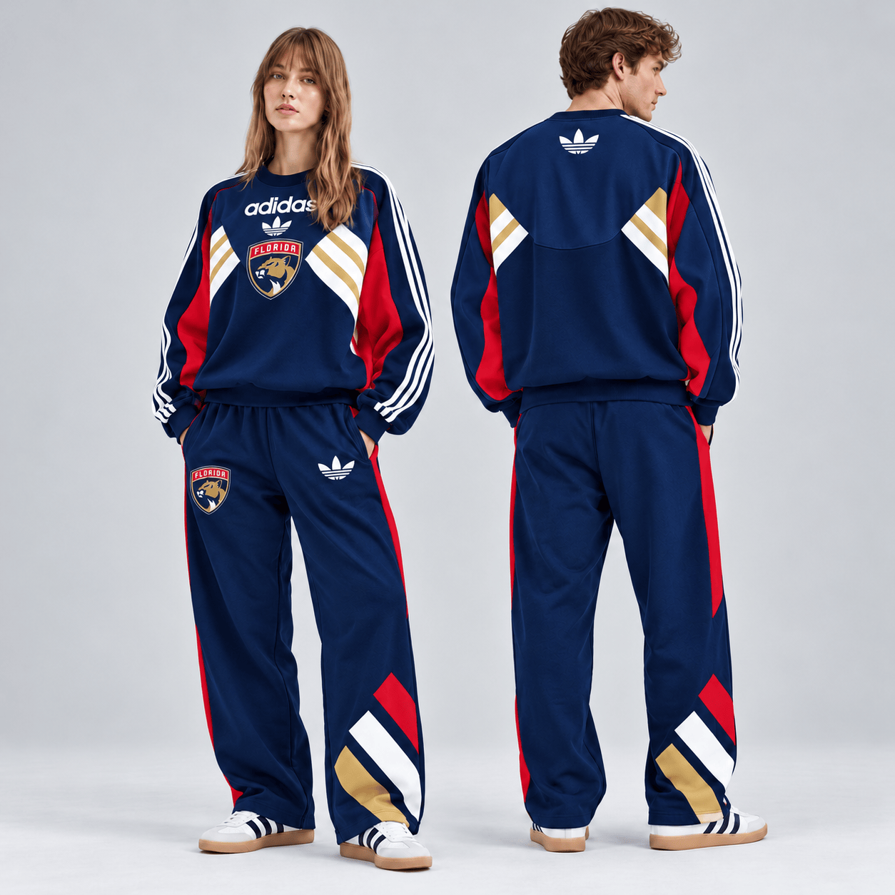 Florida Panthers | Premium NHL Retro Three Stripe Colorblock Crewneck Sweatshirt and Matching Wide Leg Track Pants Set NDN cover