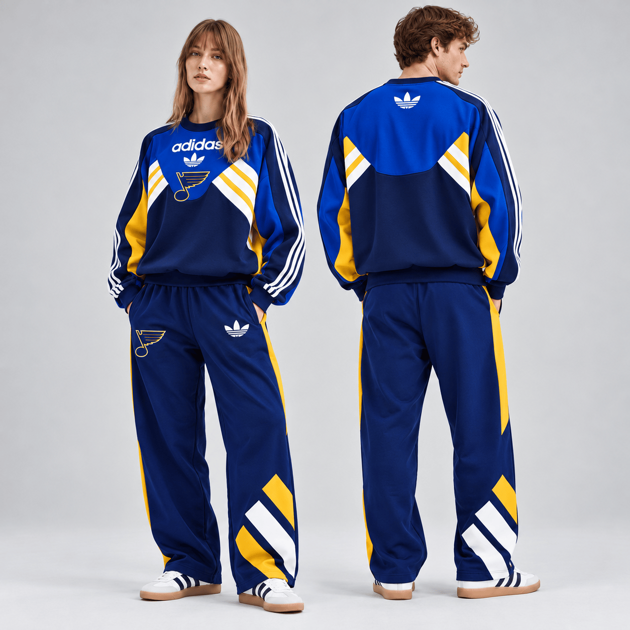 St. Louis Blues | Premium NHL Retro Three Stripe Colorblock Crewneck Sweatshirt and Matching Wide Leg Track Pants Set NDN cover