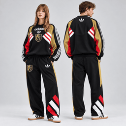 Vegas Golden Knights | Premium NHL Retro Three Stripe Colorblock Crewneck Sweatshirt and Matching Wide Leg Track Pants Set NDN cover
