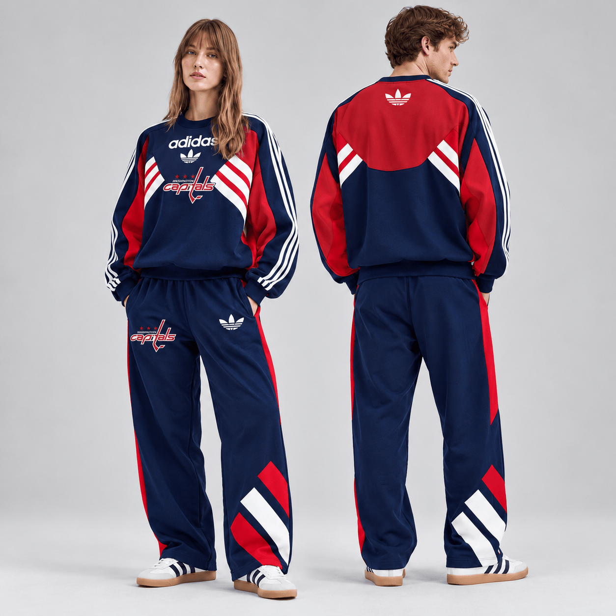 Washington Capitals | Premium NHL Retro Three Stripe Colorblock Crewneck Sweatshirt and Matching Wide Leg Track Pants Set NDN cover
