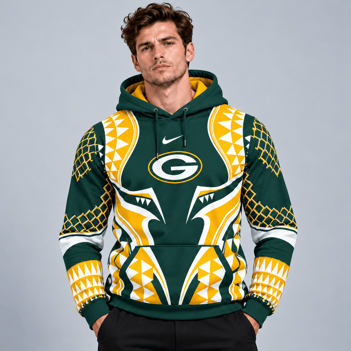 Green Bay Packers | Premium NFL Tribal Geometric Pattern Pullover Hoodie With Bold Team Logo All Over Print Fanwear NDN cover