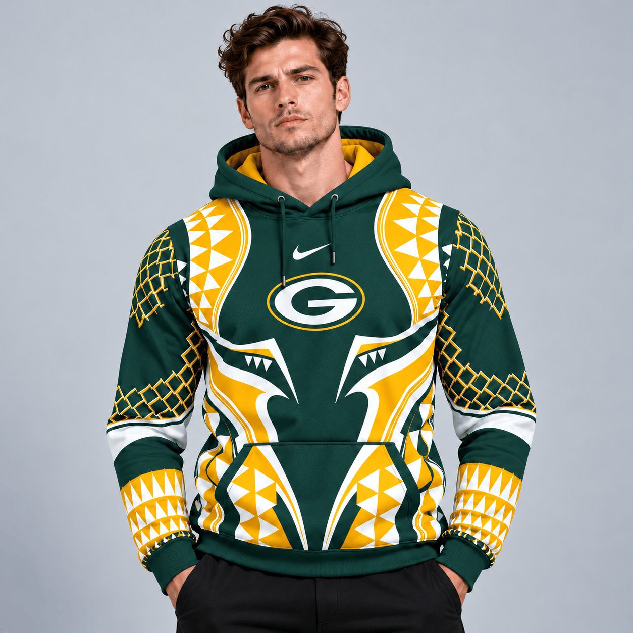Green Bay Packers | Premium NFL Tribal Geometric Pattern Pullover Hoodie With Bold Team Logo All Over Print Fanwear NDN cover