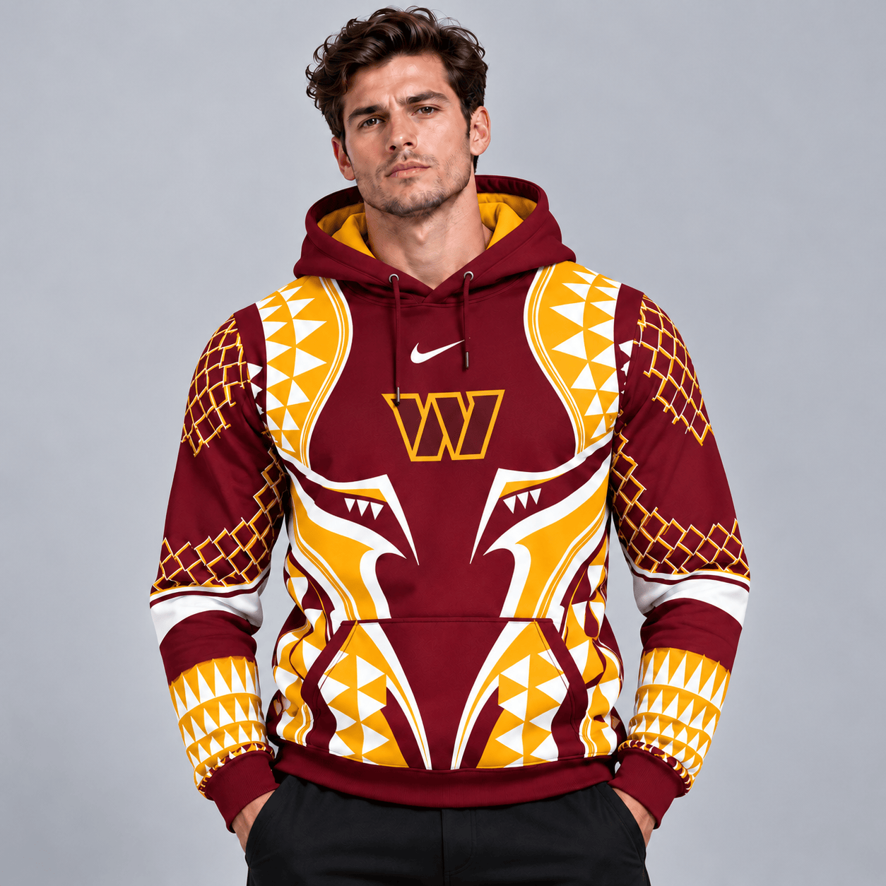 Washington Commanders | Premium NFL Tribal Geometric Pattern Pullover Hoodie With Bold Team Logo All Over Print Fanwear NDN cover