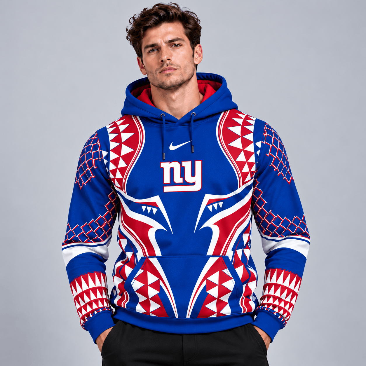 New York Giants | Premium NFL Tribal Geometric Pattern Pullover Hoodie With Bold Team Logo All Over Print Fanwear NDN cover