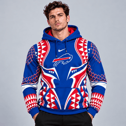 Buffalo Bills | Premium NFL Tribal Geometric Pattern Pullover Hoodie With Bold Team Logo All Over Print Fanwear NDN cover