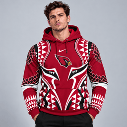 Arizona Cardinals | Premium NFL Tribal Geometric Pattern Pullover Hoodie With Bold Team Logo All Over Print Fanwear NDN cover